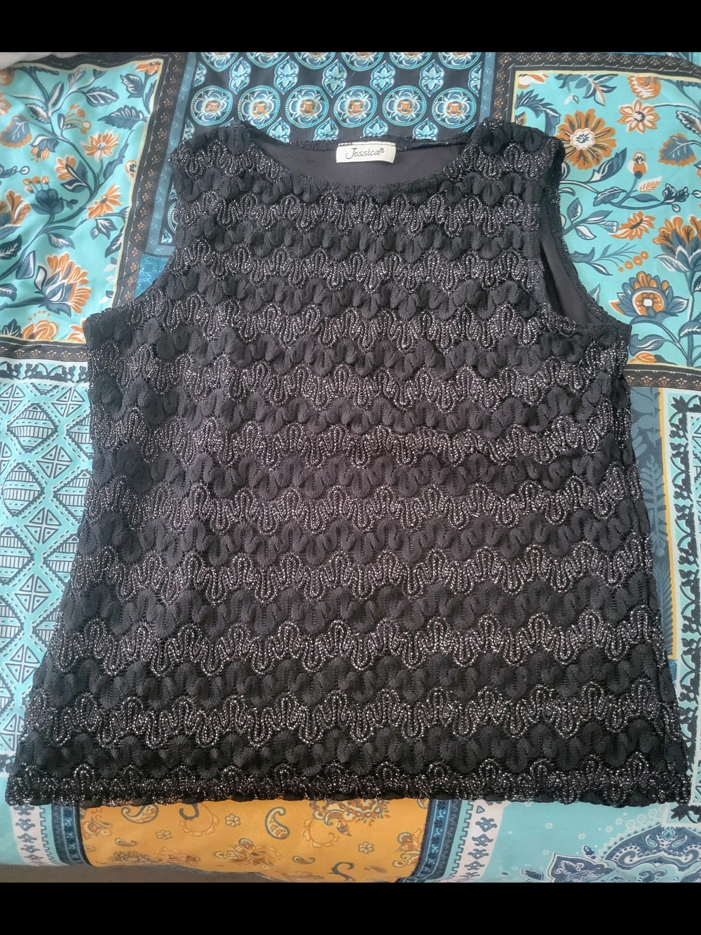 JESSICA Black Beaded Lace Sleeveless Camisole